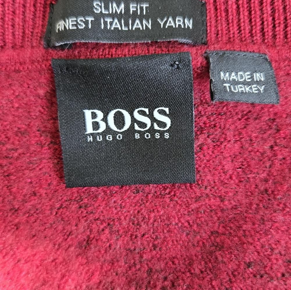 Hugo Boss Deep Red Burgandy V-Neck Sweater Slimfit NWOT - Picture 4 of 5